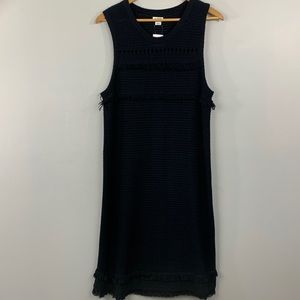 NWT J. Crew Knit Sweater Dress Tiered Fringe Cotton Black Size Large